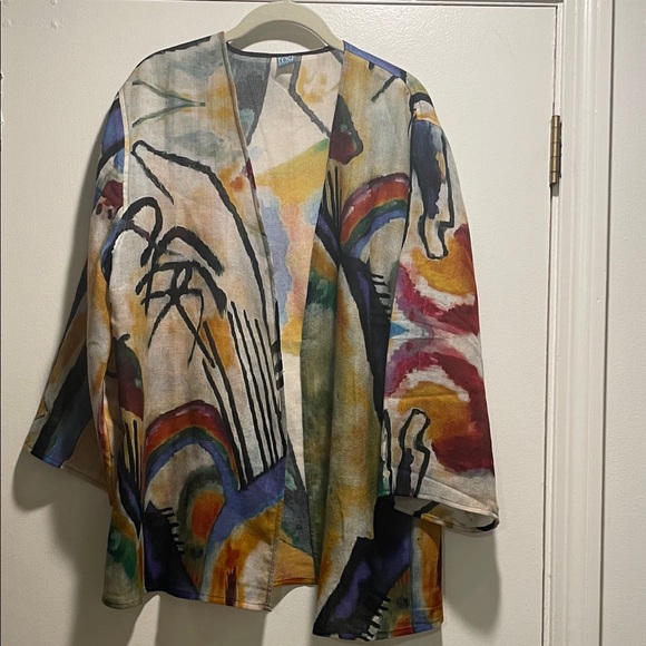 Tao HOUSE Vibrant Hand Painted Abstract Wide Sleeve Fine Wool Luxe Open Jacket - Picture 1 of 11